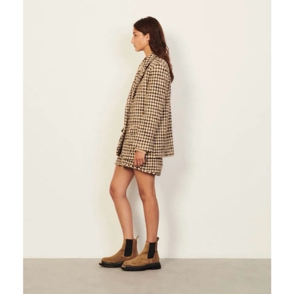 NWT SANDRO Esther Houndstooth Tweed Blazer Jacket Brown Tan sz 38 sz 8 reg $640 - Picture 4 of 15